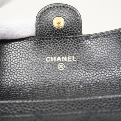 Chanel Card Case Quilted Caviar Leather Black Gold — view 4