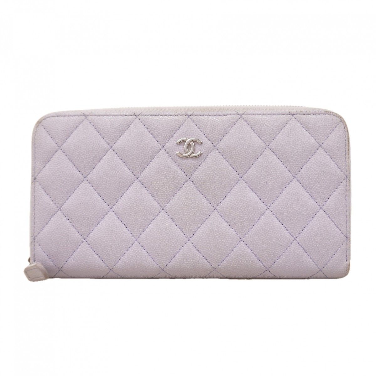 Chanel Wallet Quilted Caviar Leather Purple Silver