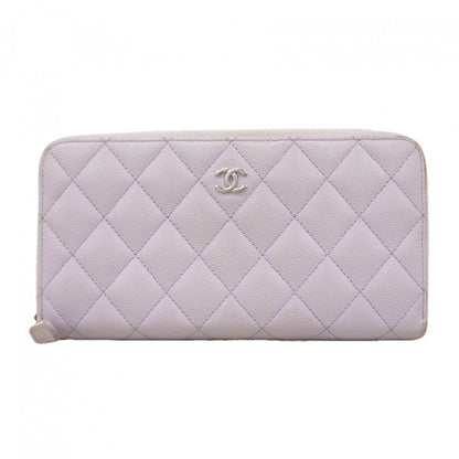 Chanel Wallet Quilted Caviar Leather Purple Silver