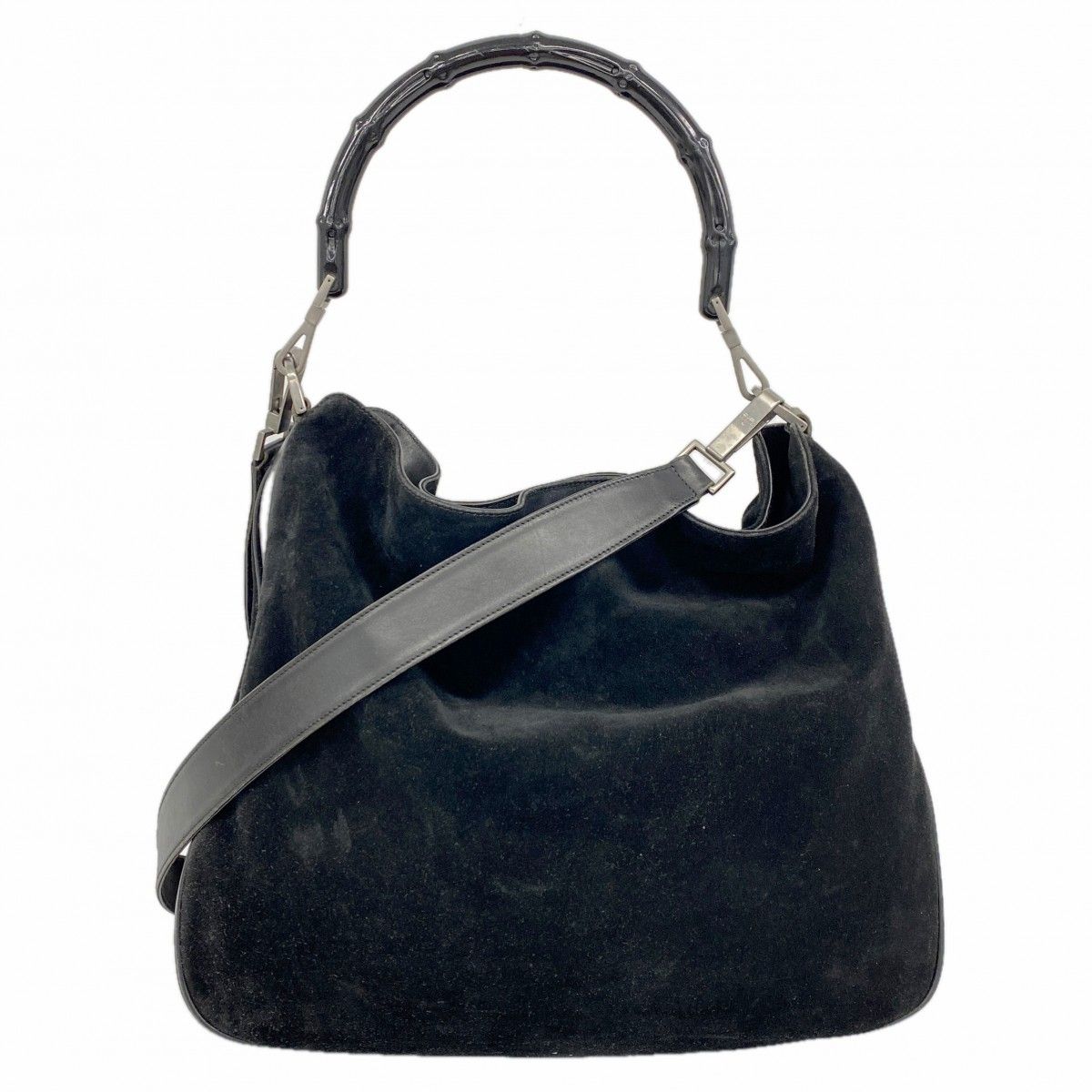 Gucci Handbag Suede Black Silver 2-Way