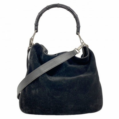 Gucci Handbag Suede Black Silver 2-Way