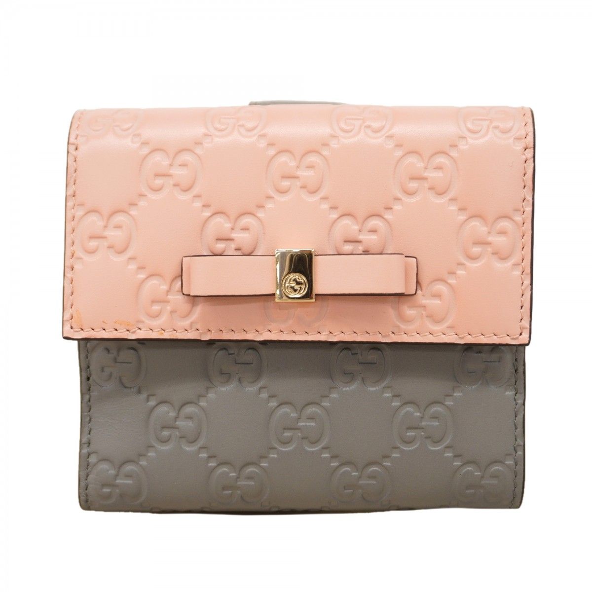 Gucci Wallet Guccissima Leather Gray Pink Champagne Gold
