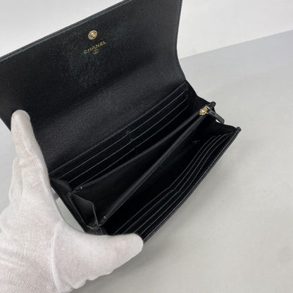 Chanel Wallet Mademoiselle Caviar Leather Black Champagne Gold — view 3