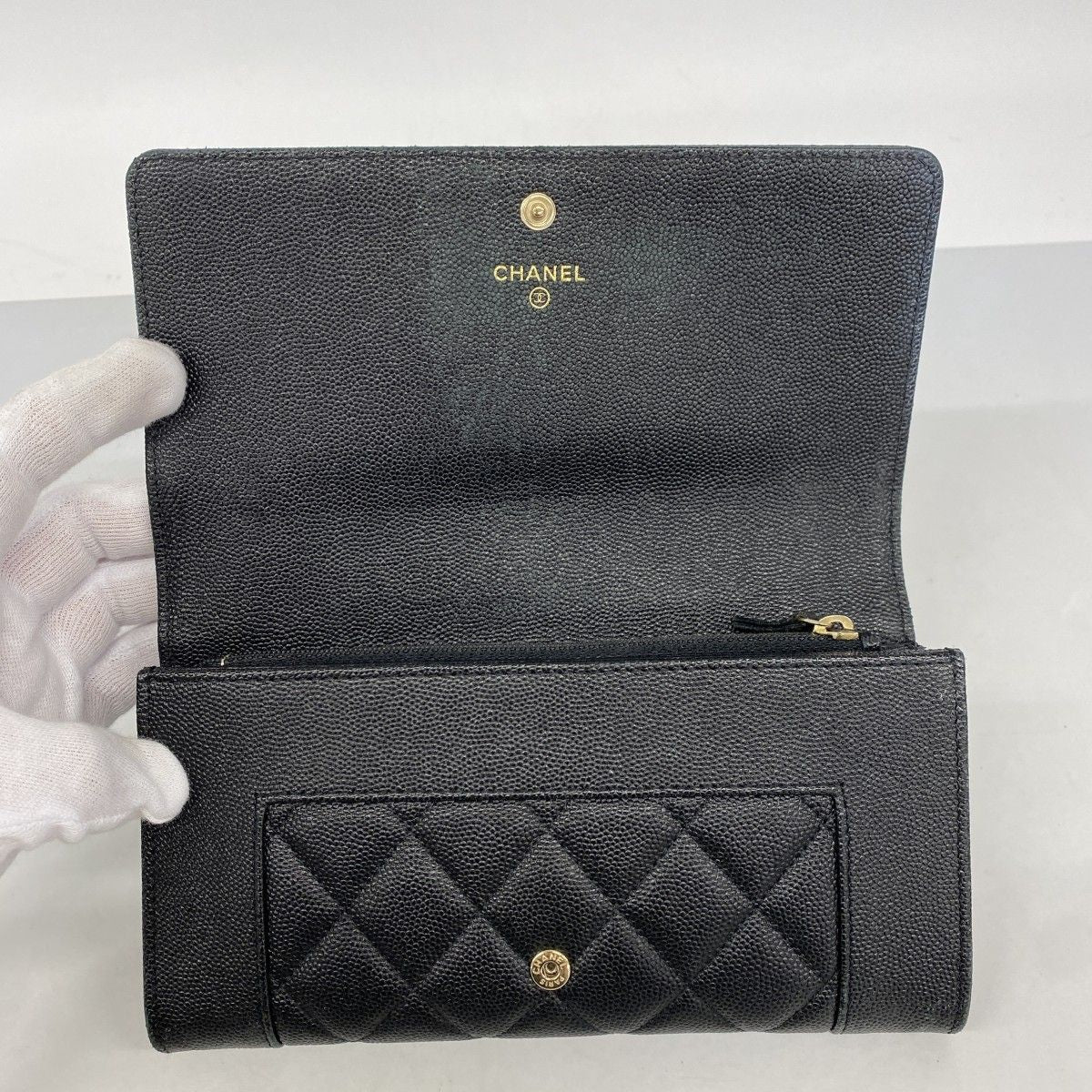 Chanel Wallet Mademoiselle Caviar Leather Black Champagne Gold — view 8