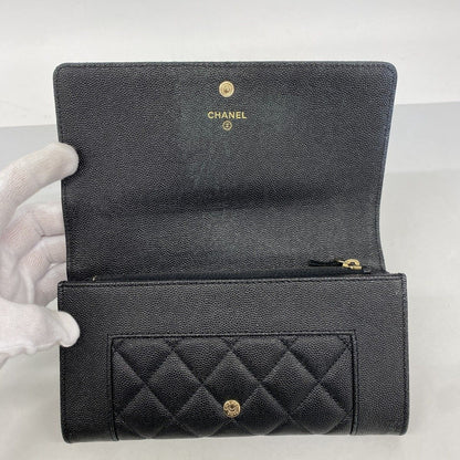 Chanel Wallet Mademoiselle Caviar Leather Black Champagne Gold — view 8