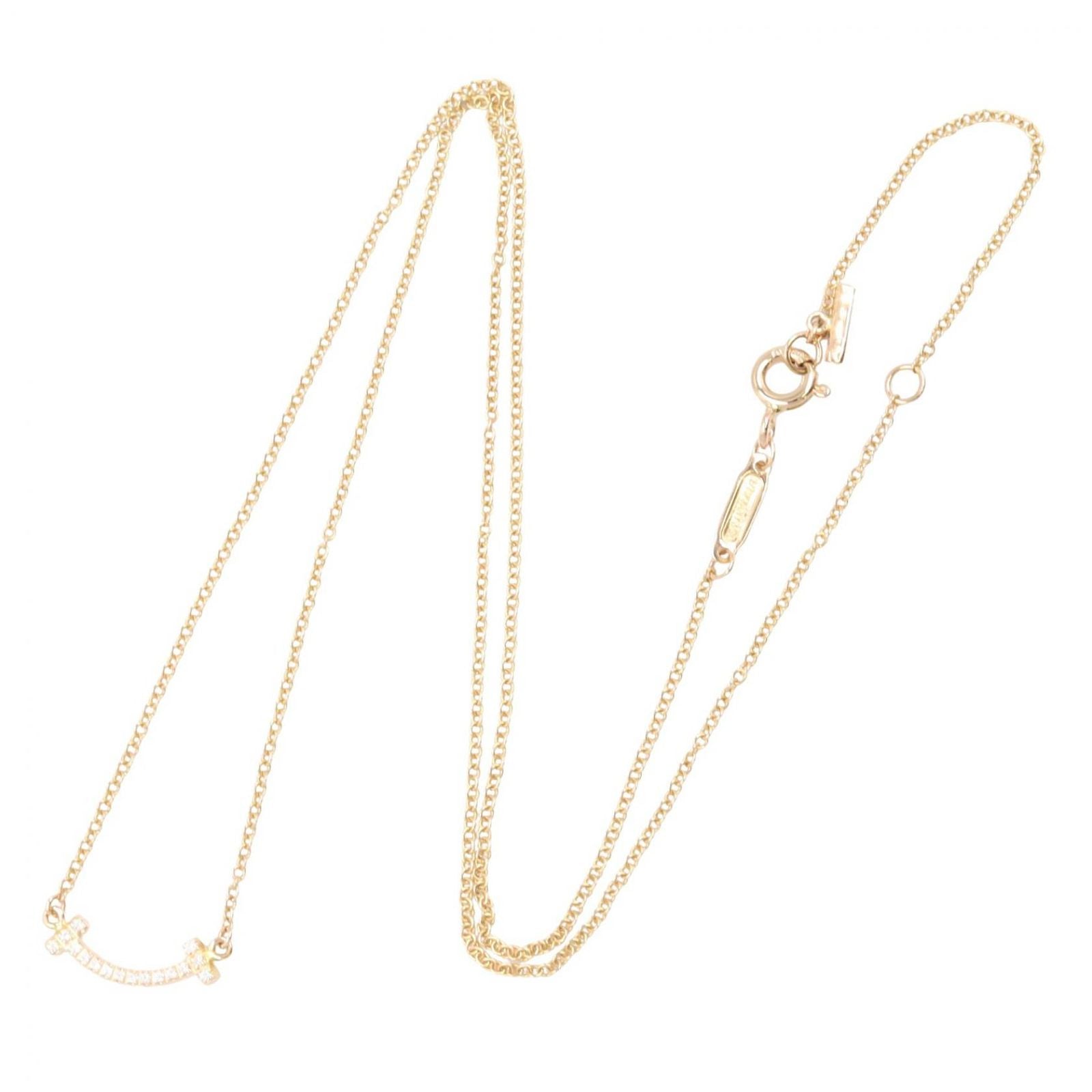 Tiffany & Co Necklace T Smile Mini Diamond 40.5 45.5 cm 18k Pink Gold — view 2