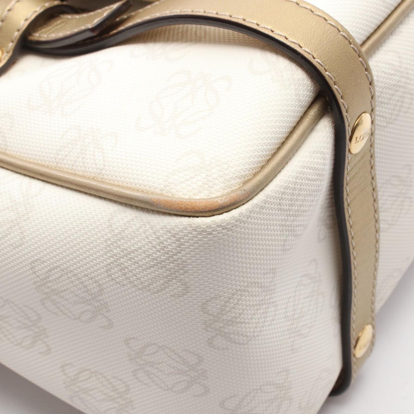 Loewe Handbag Pockets White Gold Canvas Leather Repeat Anagram — view 5