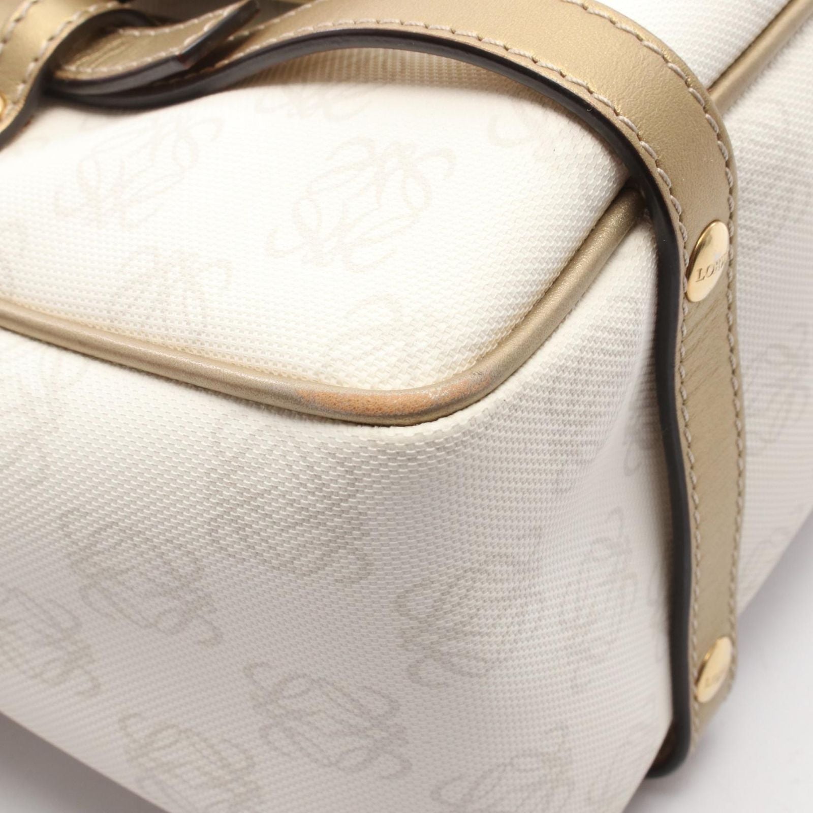Loewe Handbag Pockets White Gold Canvas Leather Repeat Anagram — view 5