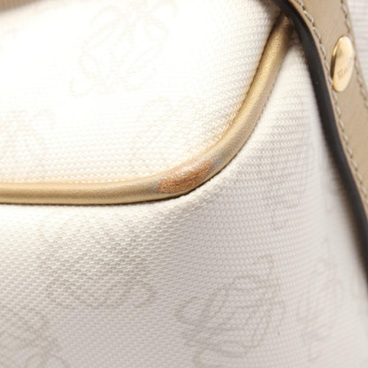 Loewe Handbag Pockets White Gold Canvas Leather Repeat Anagram — view 7