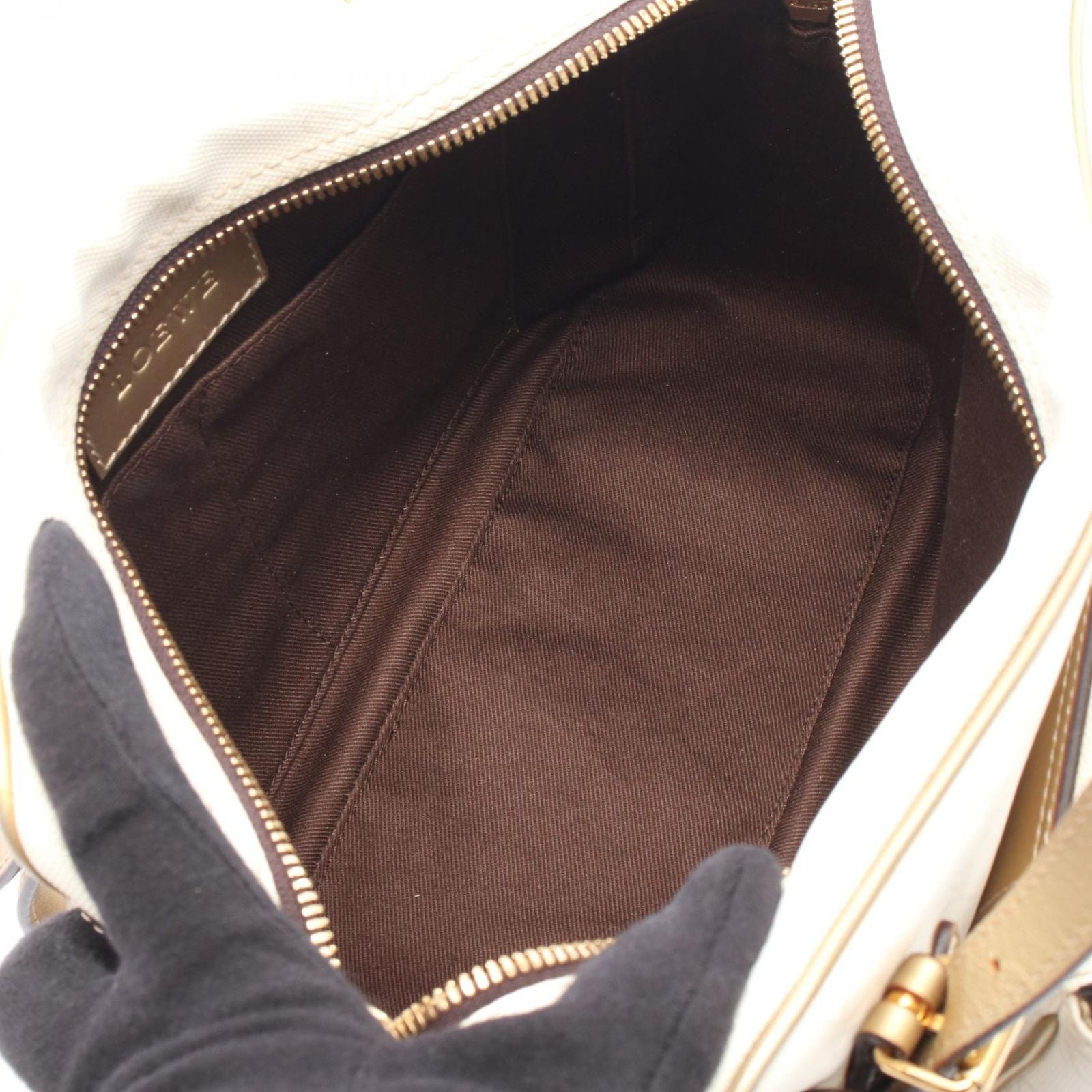 Loewe Handbag Pockets White Gold Canvas Leather Repeat Anagram — view 3