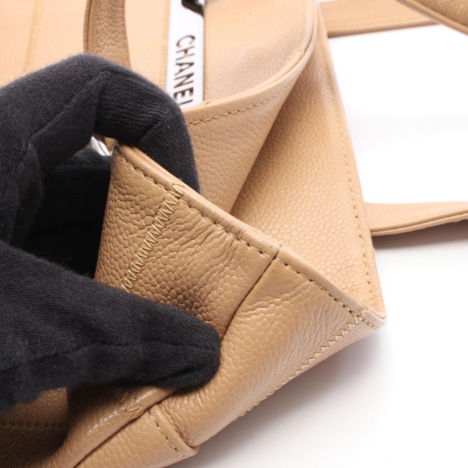 Chanel Tote Choco Bar Beige Caviar Leather — view 9