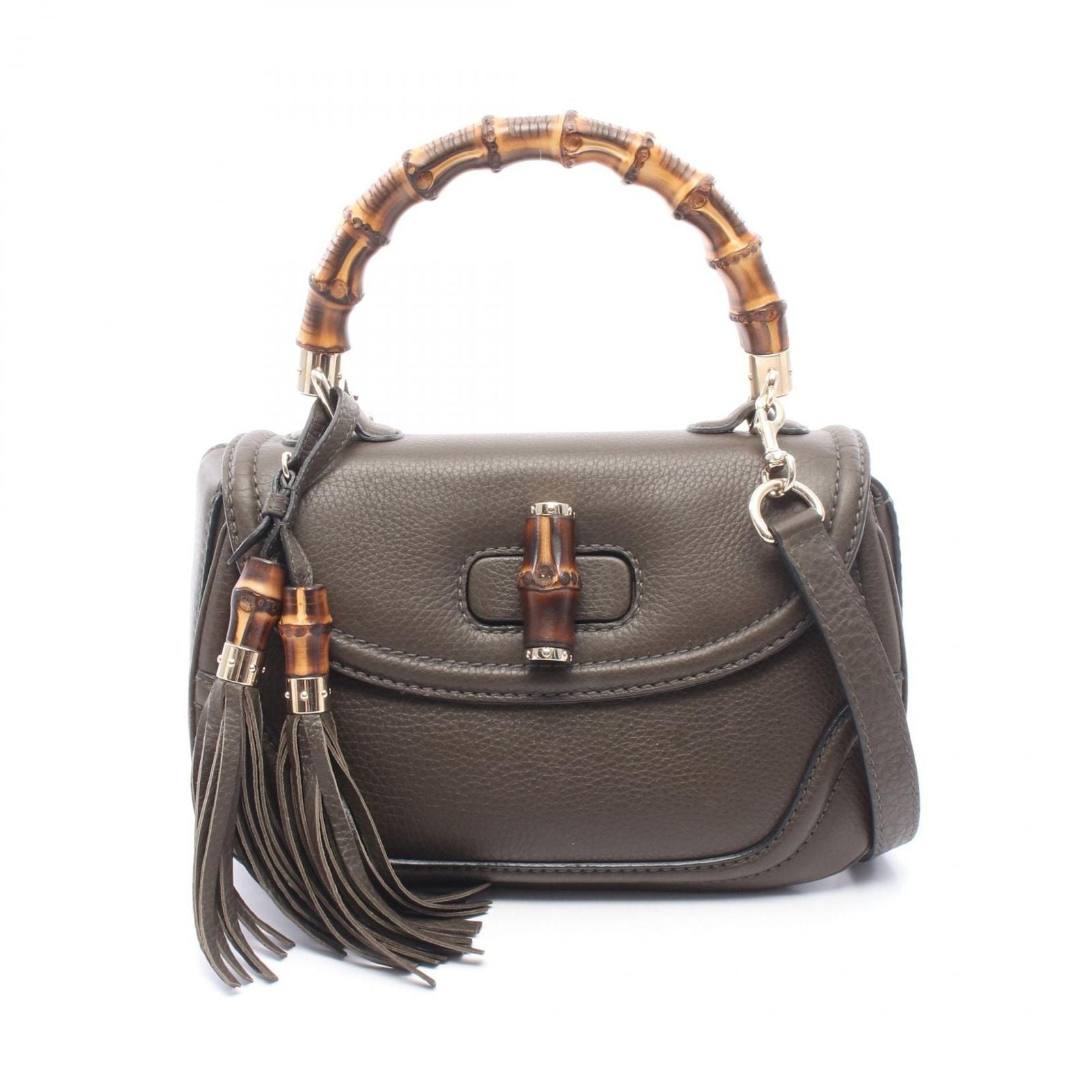 Gucci Handbag New Bamboo 2-Way Khaki Leather New Bambu