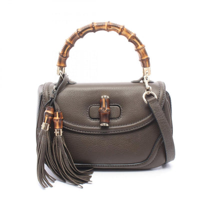 Gucci Handbag New Bamboo 2-Way Khaki Leather New Bambu