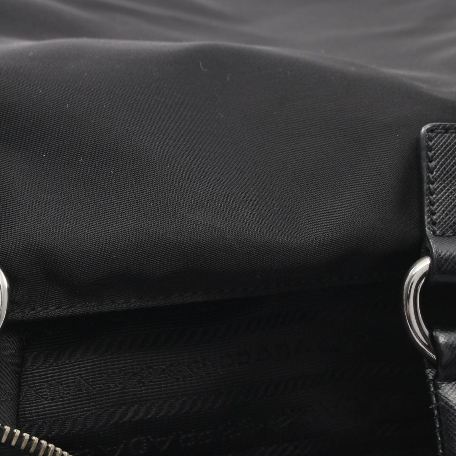 Prada Tote Skull Studs 2-Way Black Nylon Saffiano Leather Shoulder — view 9