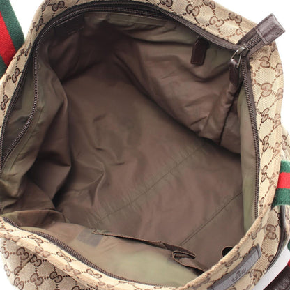 Gucci Tote Webbing Line Mother's Brown Canvas Leather Sherry — view 3