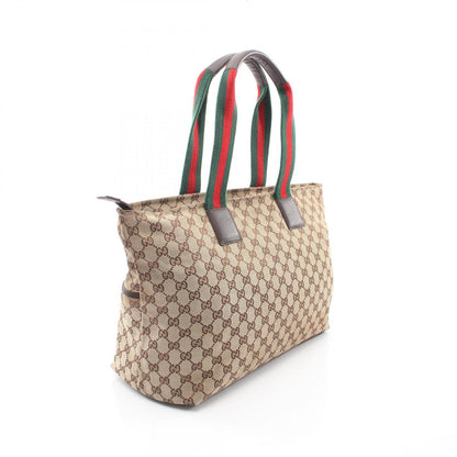 Gucci Tote Webbing Line Mother's Brown Canvas Leather Sherry — view 2