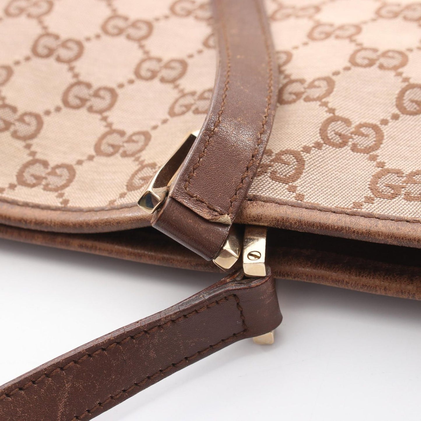 Gucci Tote GG Pattern 002 Dark Brown Beige Canvas Leather — view 6