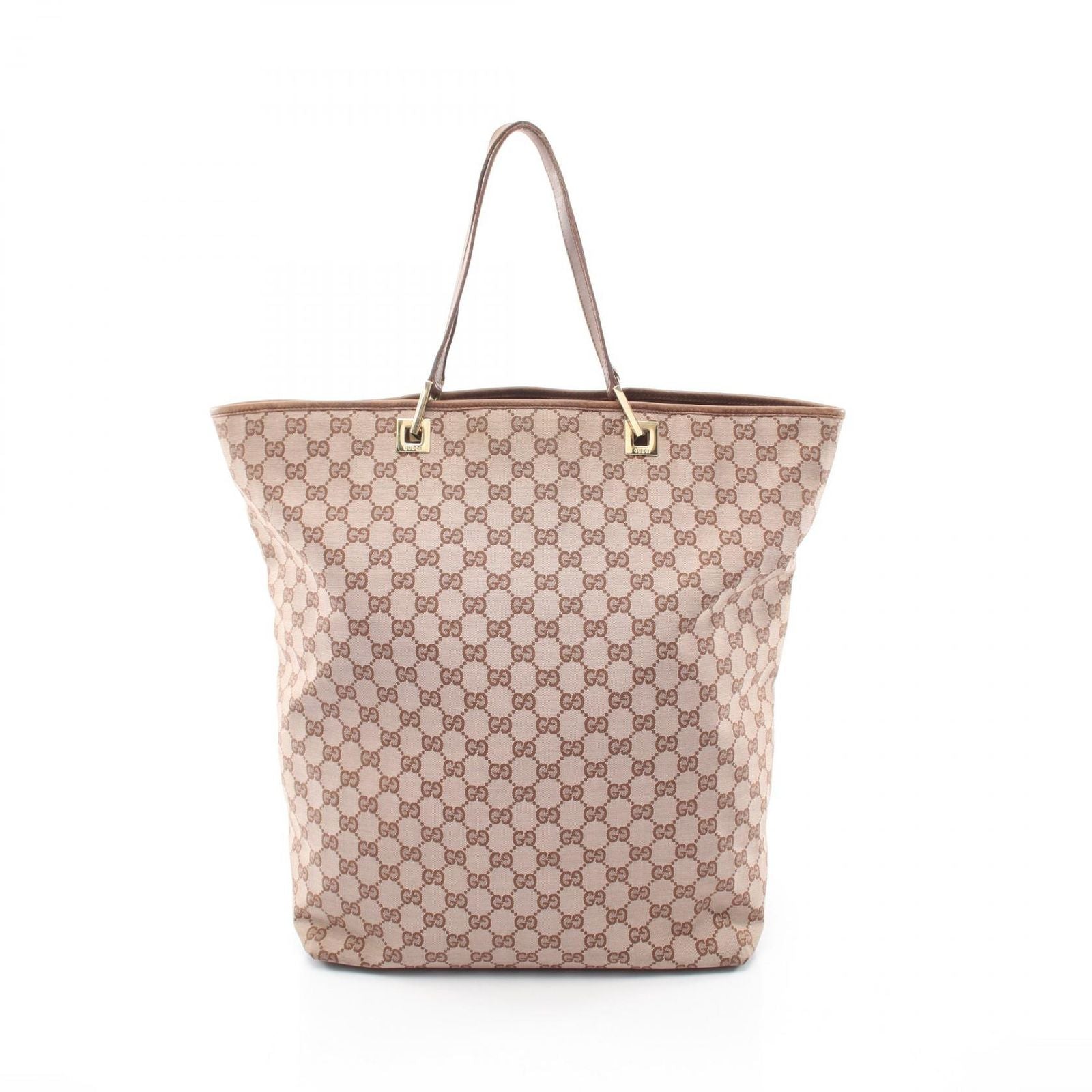 Gucci Tote GG Pattern 002 Dark Brown Beige Canvas Leather