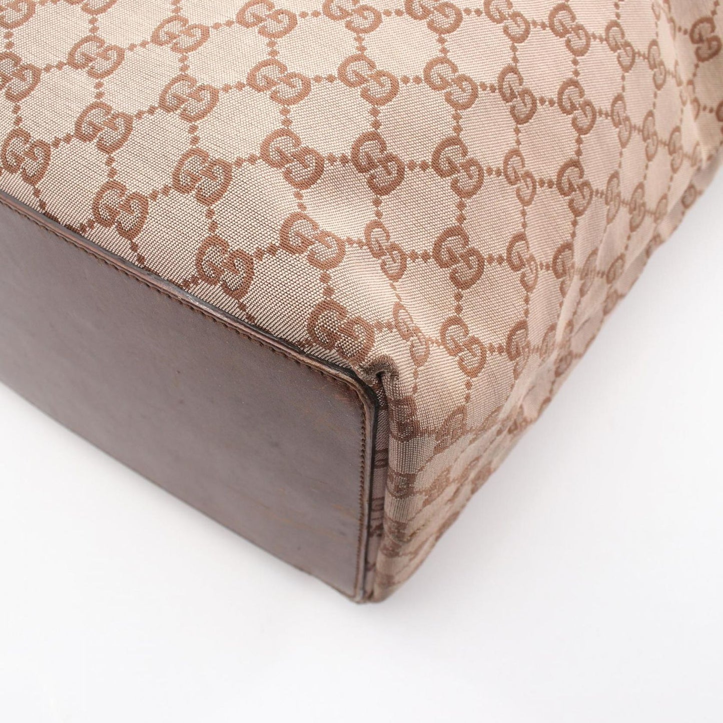 Gucci Tote GG Pattern 002 Dark Brown Beige Canvas Leather — view 5