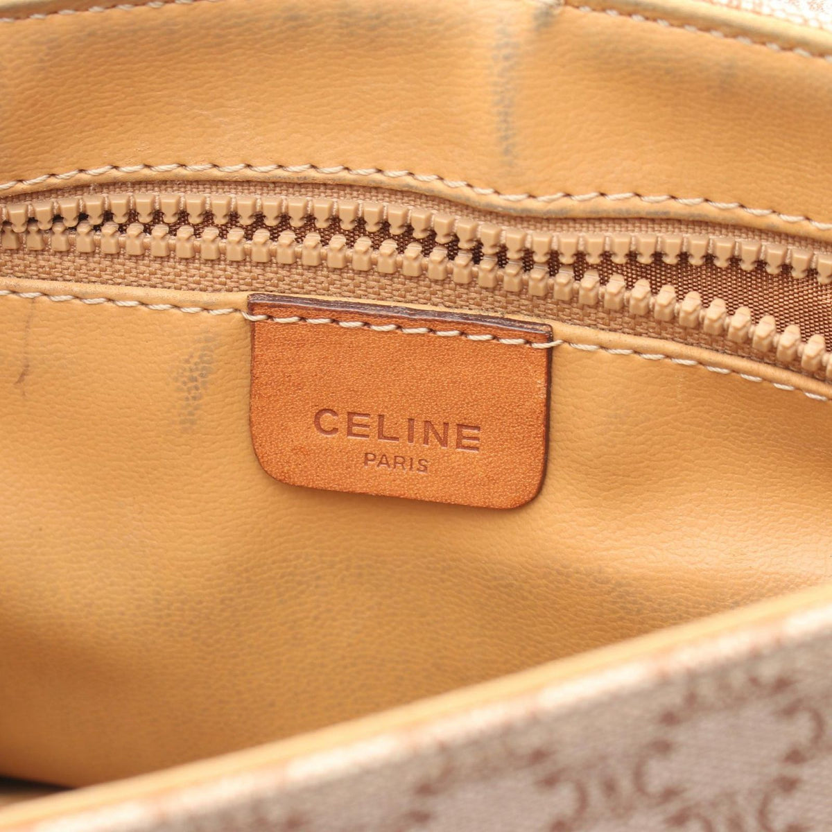 Celine Shoulder Bag Triomphe Beige Brown Canvas Leather Madacam — view 4