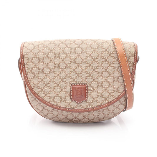 Celine Shoulder Bag Triomphe Beige Brown Canvas Leather Madacam
