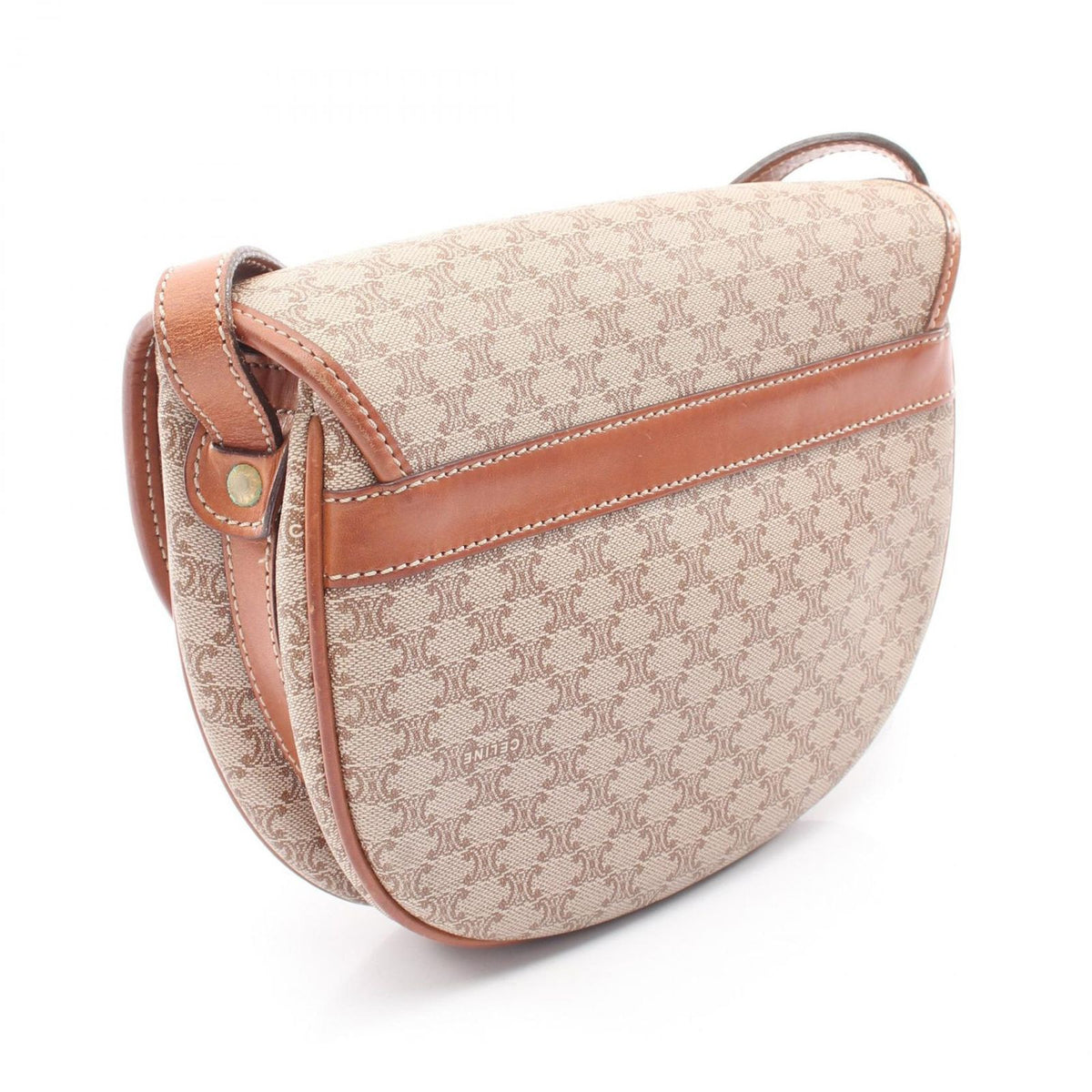 Celine Shoulder Bag Triomphe Beige Brown Canvas Leather Madacam — view 2