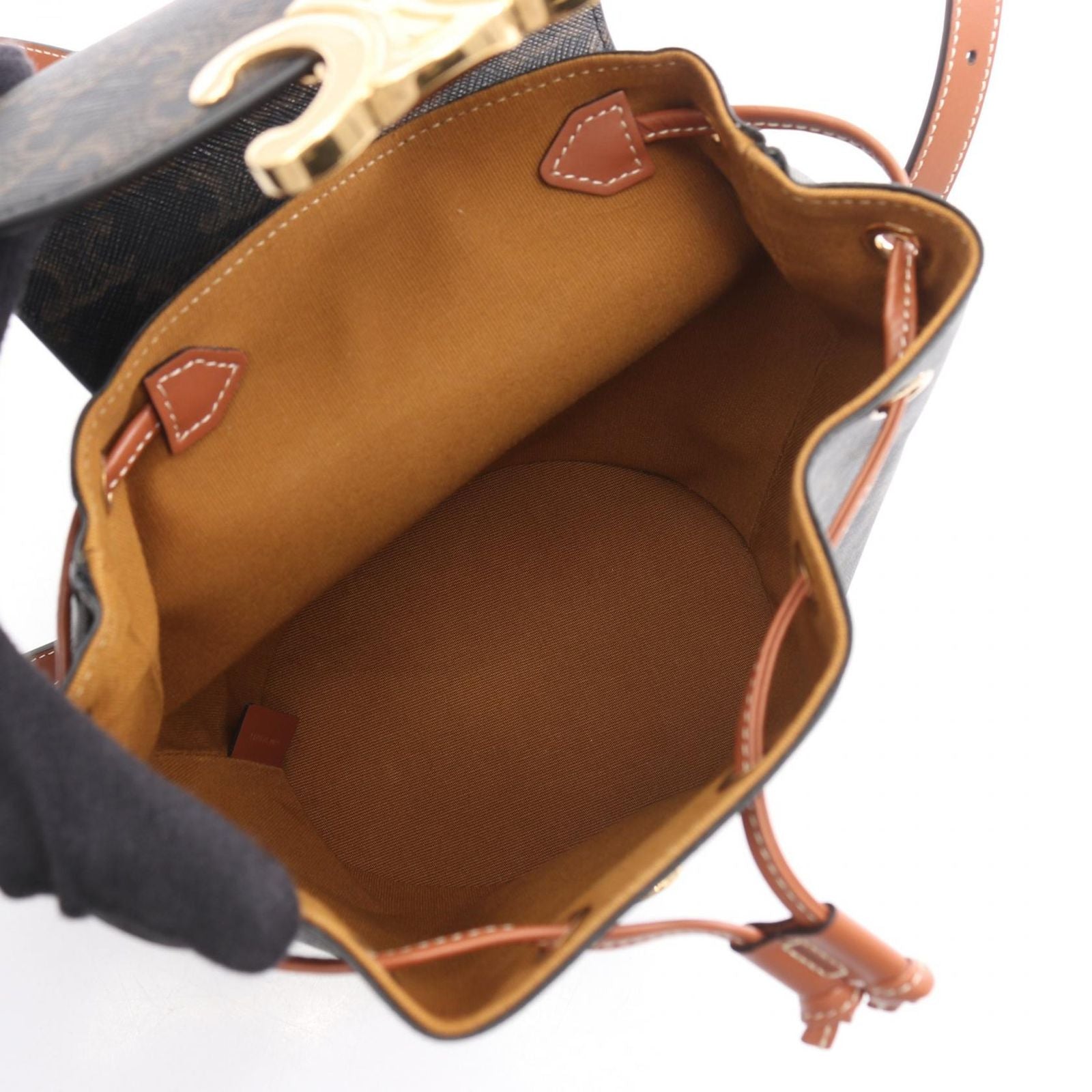 Celine Backpack Boni Triomphe Black Brown Canvas Leather Mini — view 3