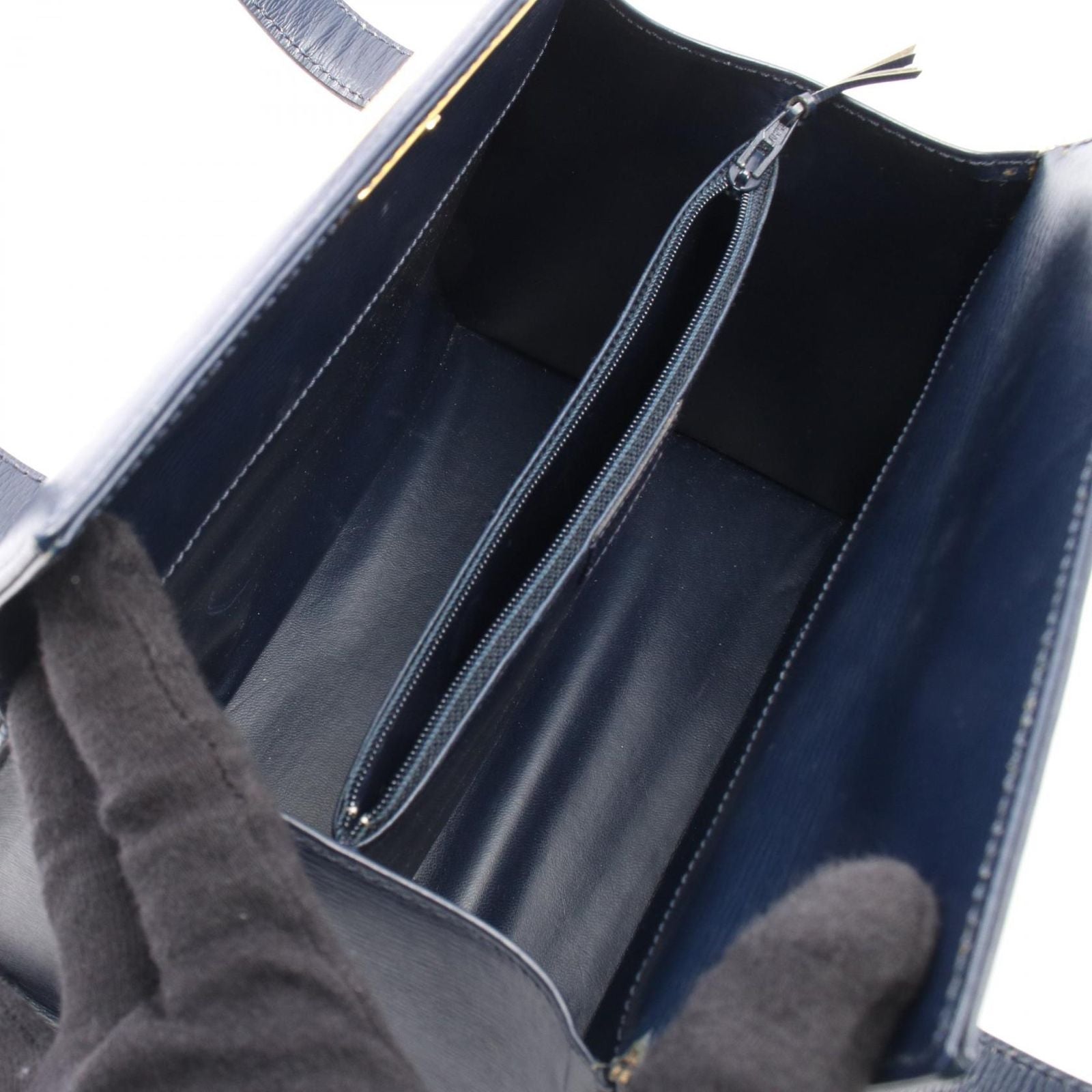 Dior Handbag Logo Plate Navy Leather — view 3