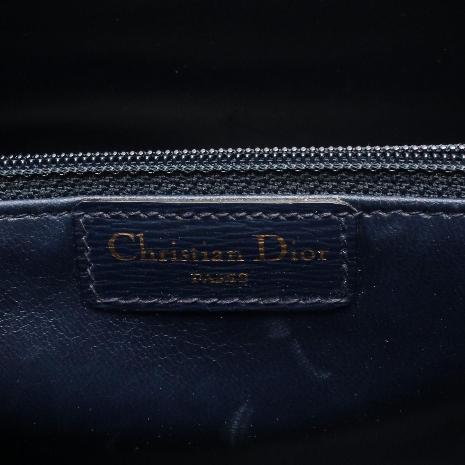 Dior Handbag Logo Plate Navy Leather — view 4
