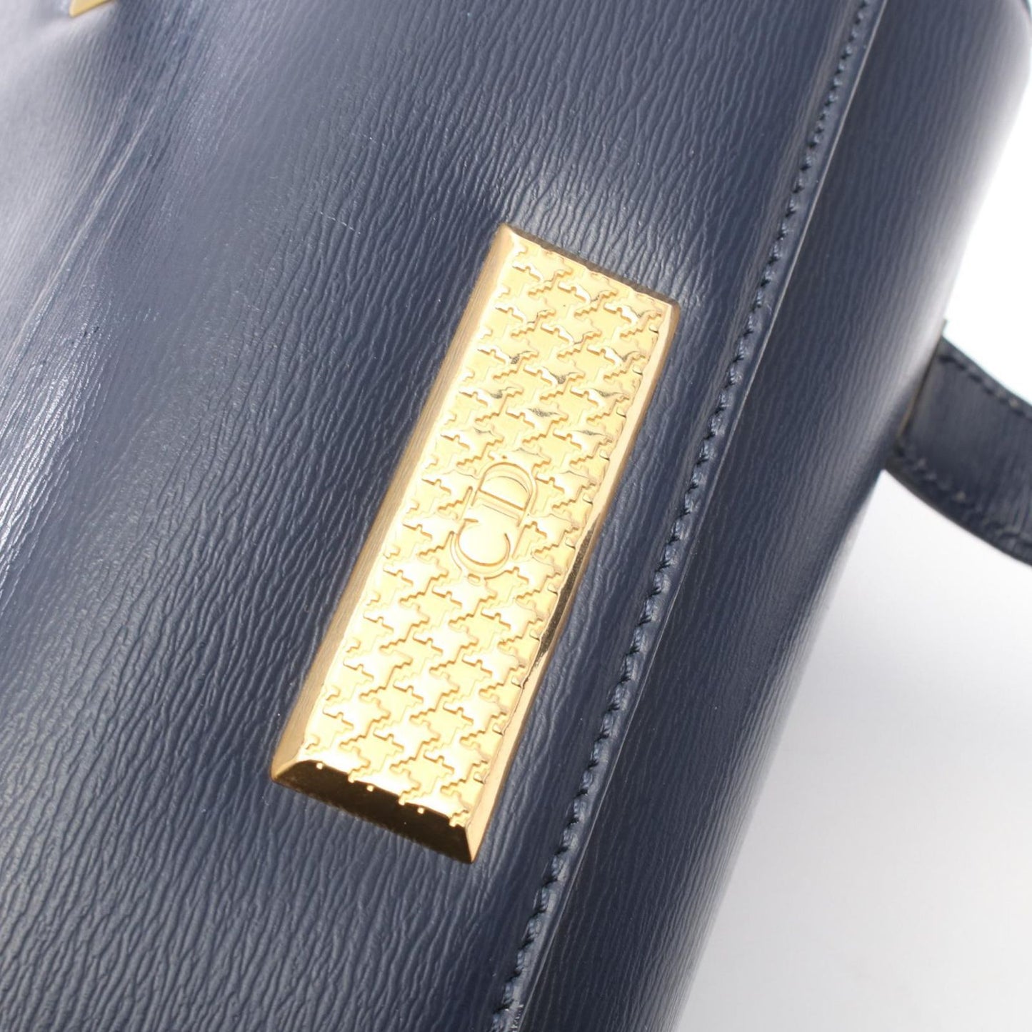 Dior Handbag Logo Plate Navy Leather — view 9