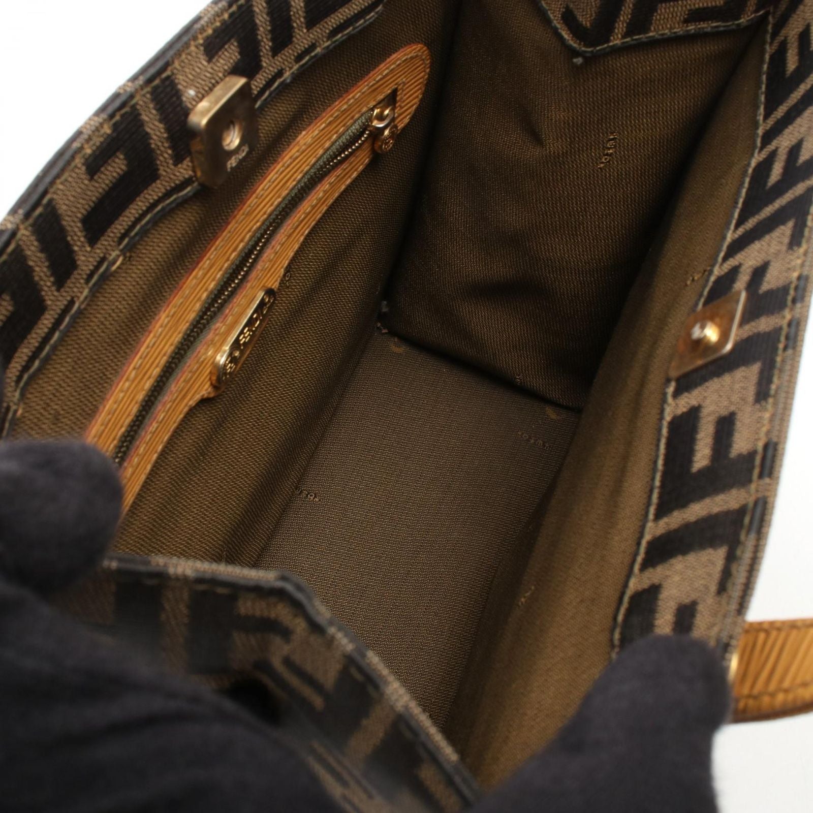 Fendi Handbag Zucca Brown Yellow Canvas Leather — view 3
