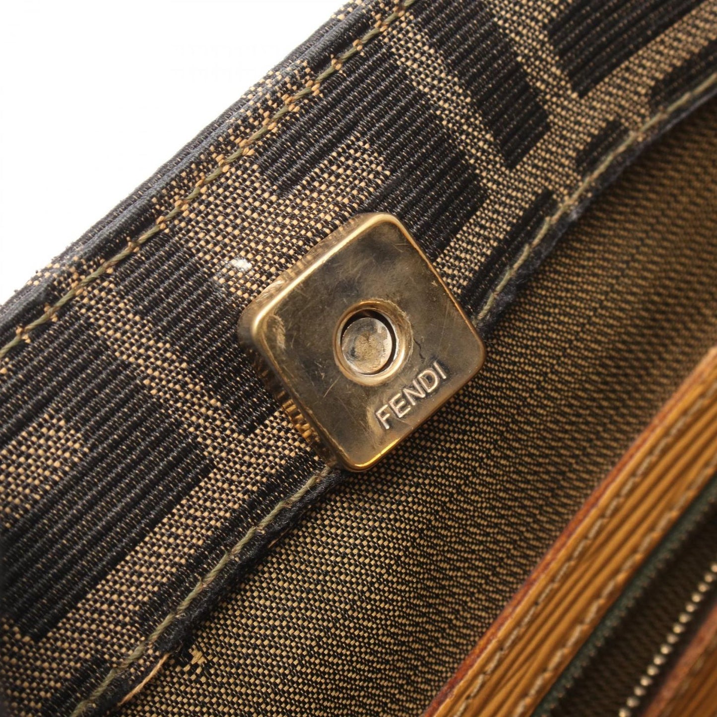 Fendi Handbag Zucca Brown Yellow Canvas Leather — view 6