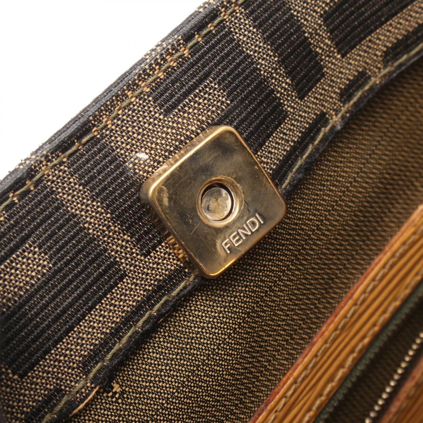 Fendi Handbag Zucca Brown Yellow Canvas Leather — view 6