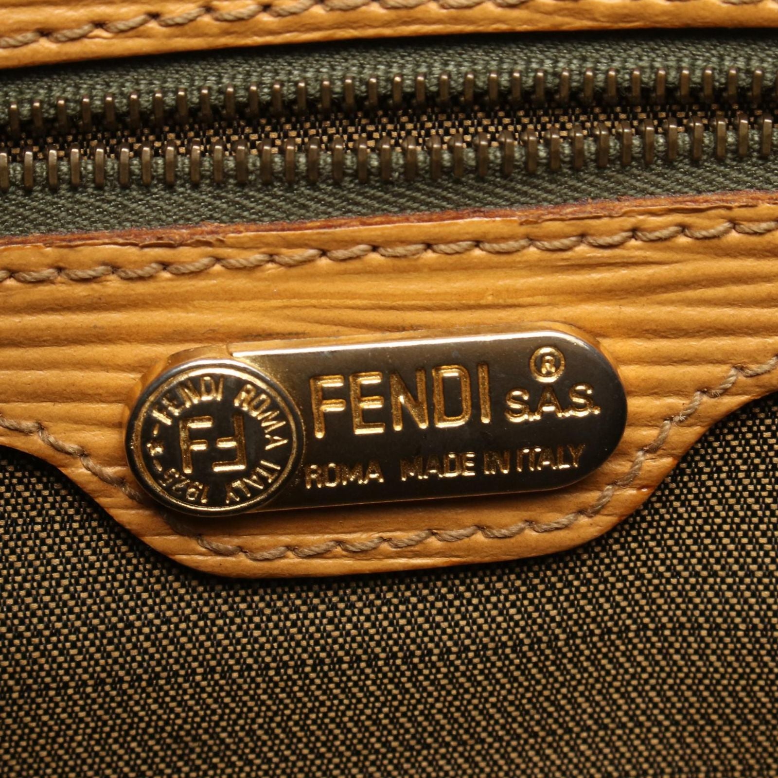 Fendi Handbag Zucca Brown Yellow Canvas Leather — view 4