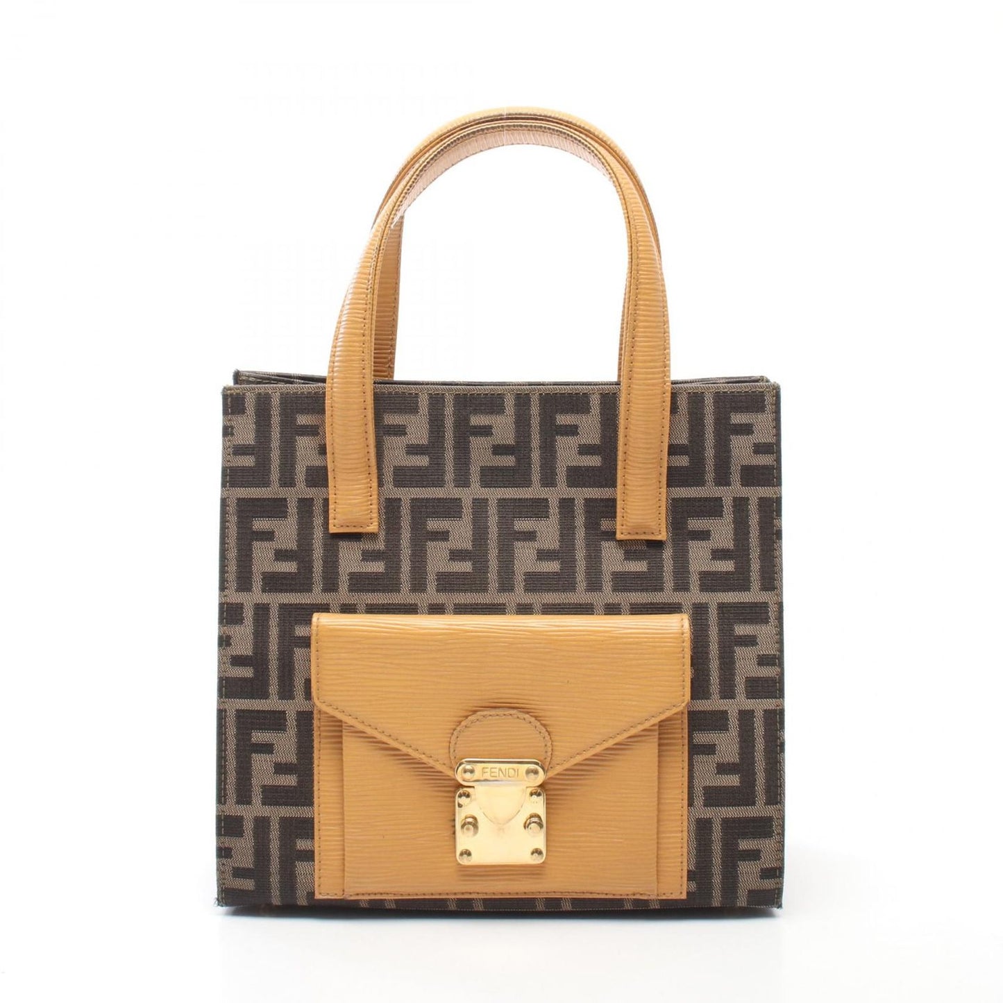 Fendi Handbag Zucca Brown Yellow Canvas Leather