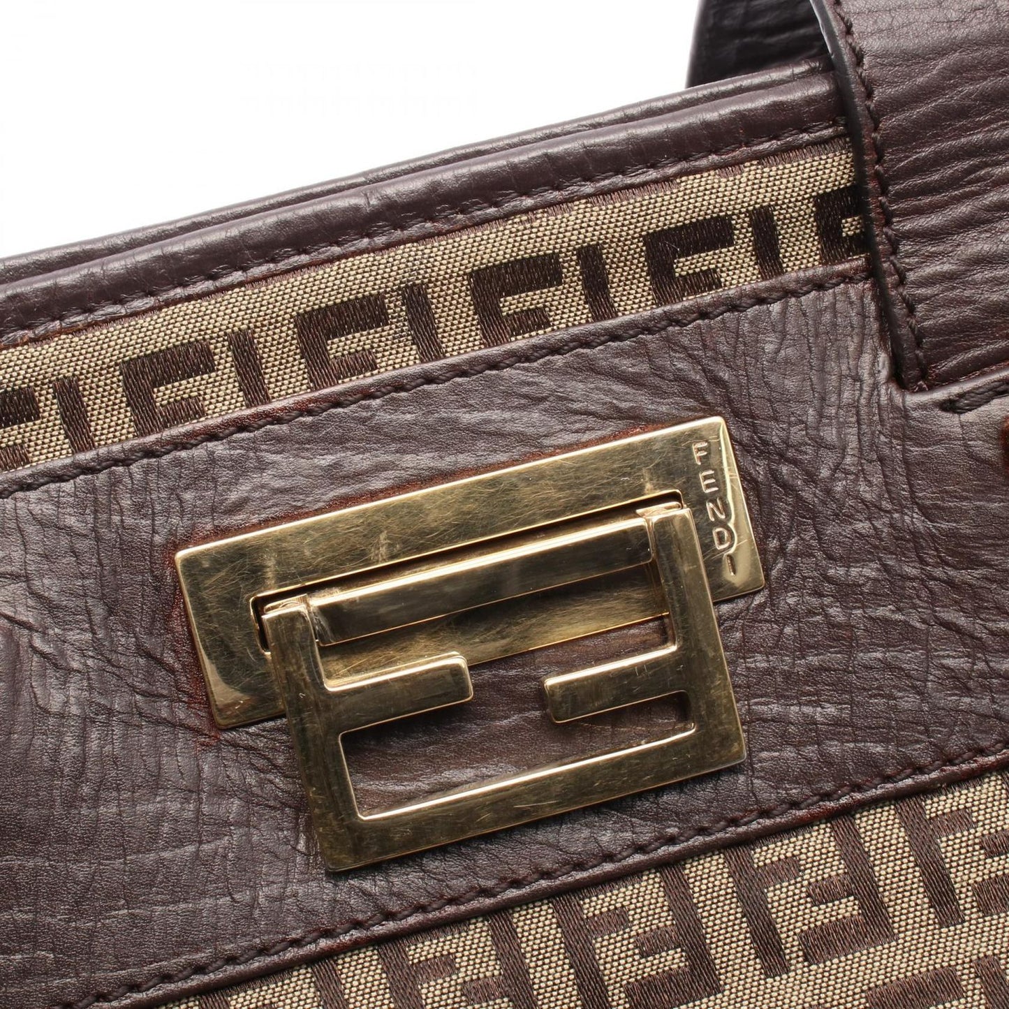 Fendi Tote Zucchino Beige Canvas Leather — view 5
