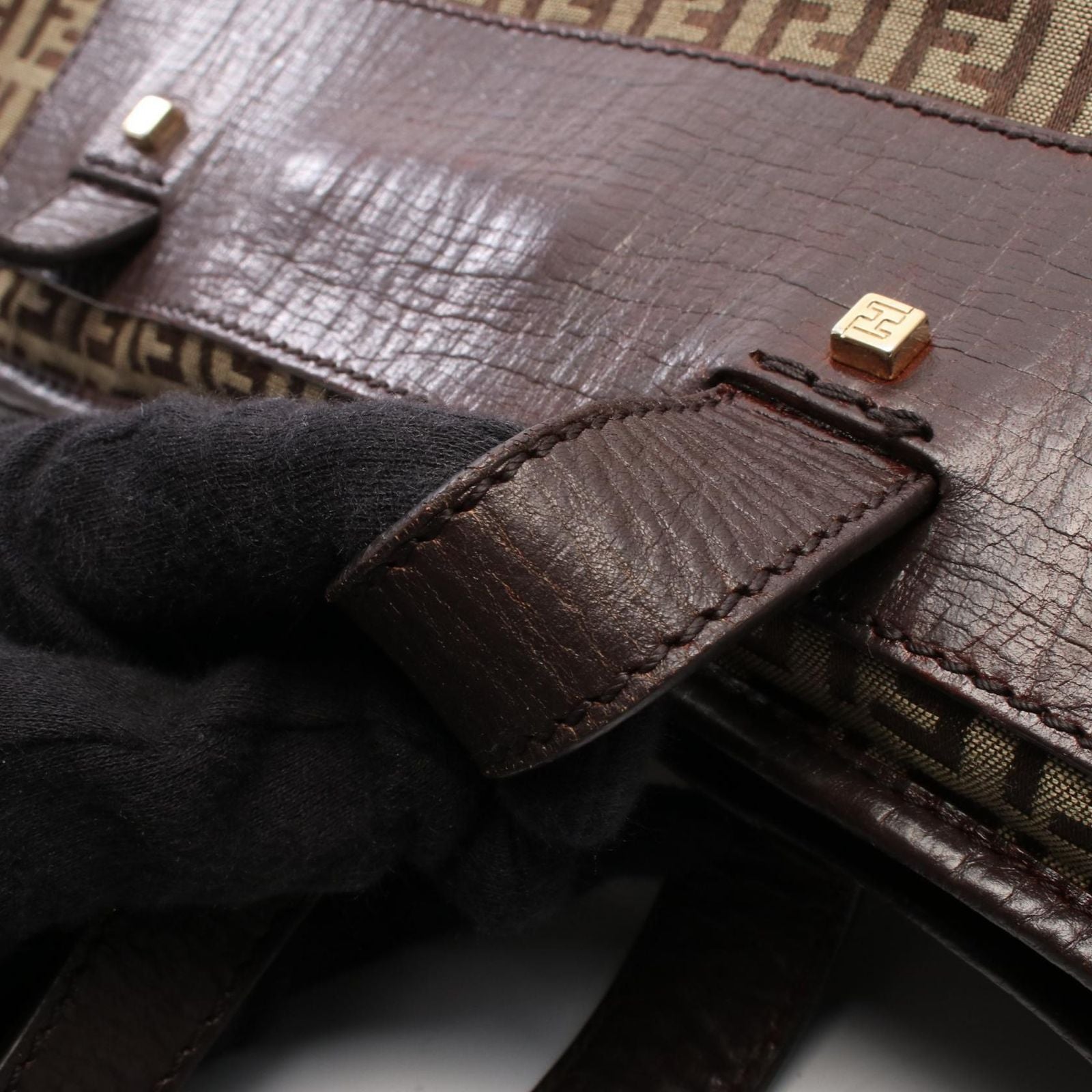 Fendi Tote Zucchino Beige Canvas Leather — view 9