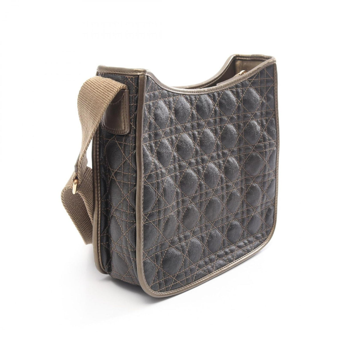 Dior Shoulder Bag Cannage Dark Brown Gold Canvas Leather — view 2