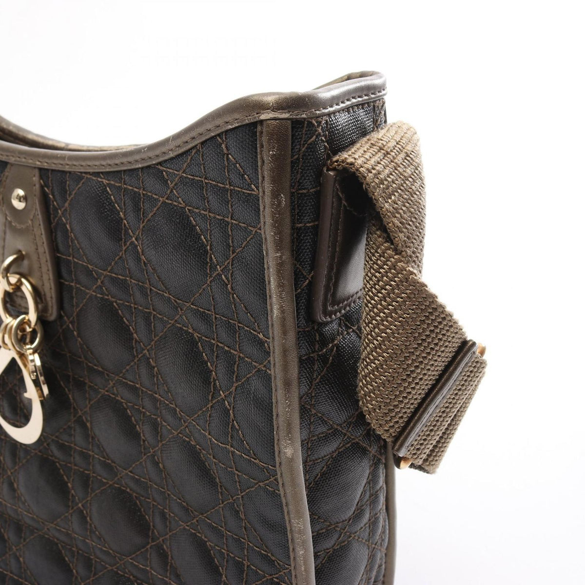 Dior Shoulder Bag Cannage Dark Brown Gold Canvas Leather — view 7