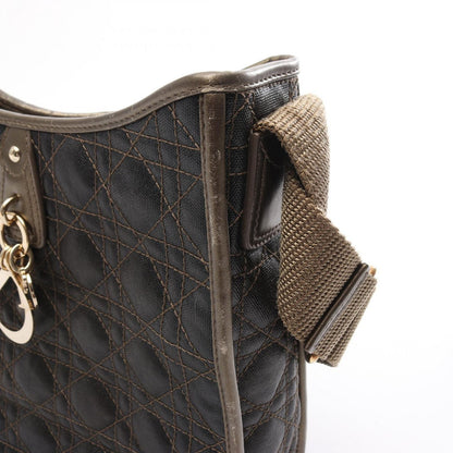 Dior Shoulder Bag Cannage Dark Brown Gold Canvas Leather — view 7