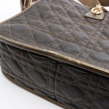 Dior Shoulder Bag Cannage Dark Brown Gold Canvas Leather — view 6