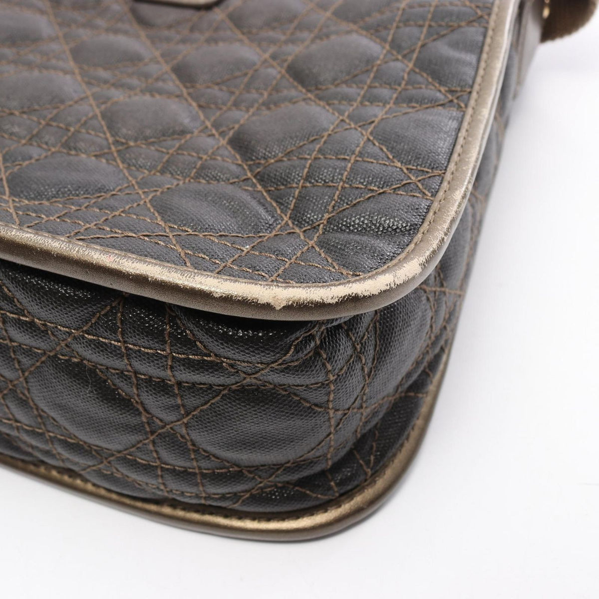 Dior Shoulder Bag Cannage Dark Brown Gold Canvas Leather — view 5