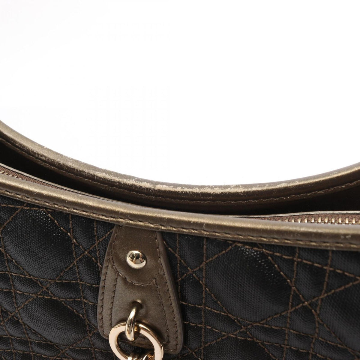 Dior Shoulder Bag Cannage Dark Brown Gold Canvas Leather — view 8