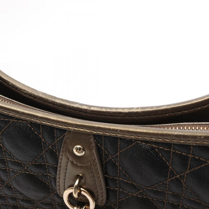 Dior Shoulder Bag Cannage Dark Brown Gold Canvas Leather — view 8