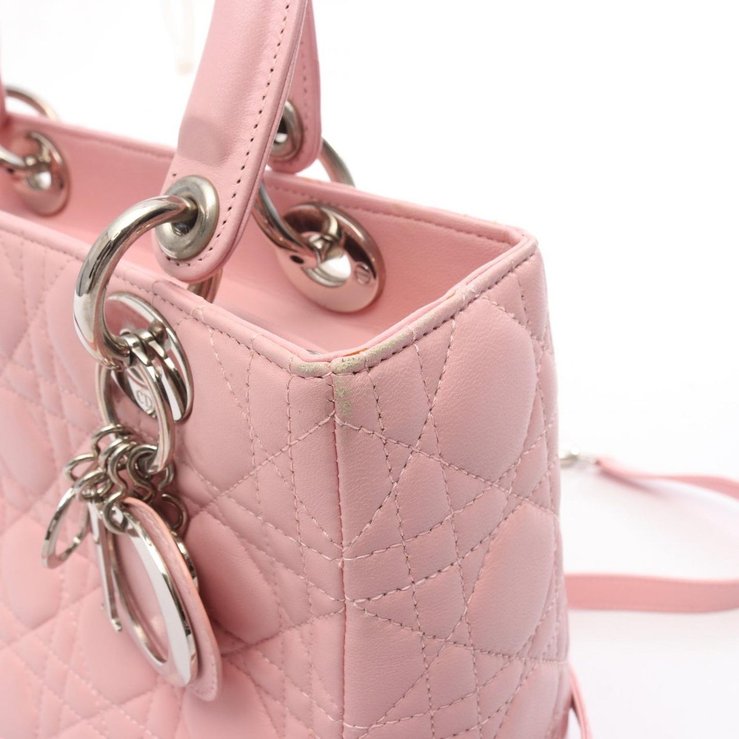 Dior Handbag Lady Dior 2-Way Pink Leather Cannage Tote — view 9