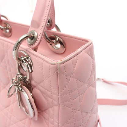 Dior Handbag Lady Dior 2-Way Pink Leather Cannage Tote — view 9