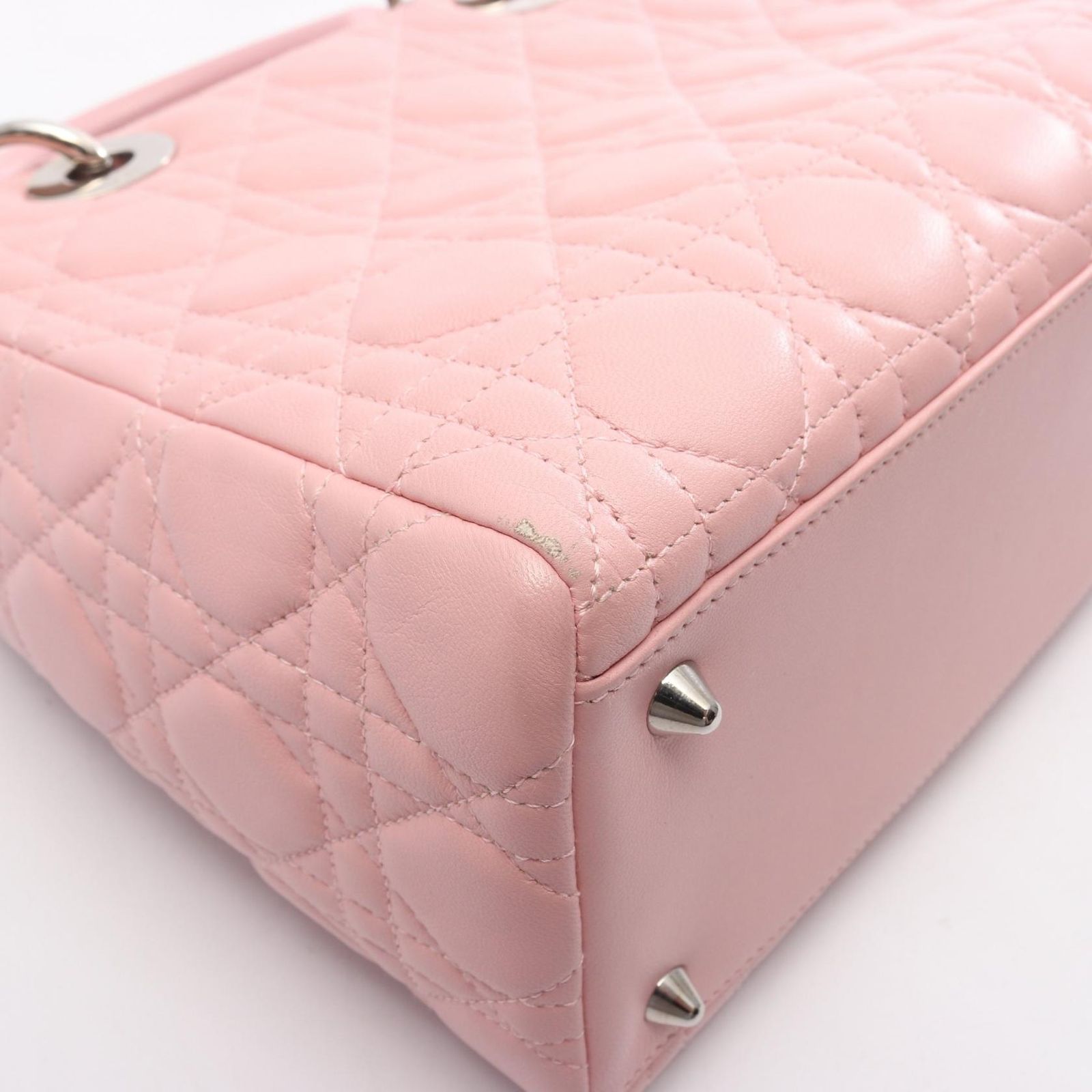 Dior Handbag Lady Dior 2-Way Pink Leather Cannage Tote — view 5