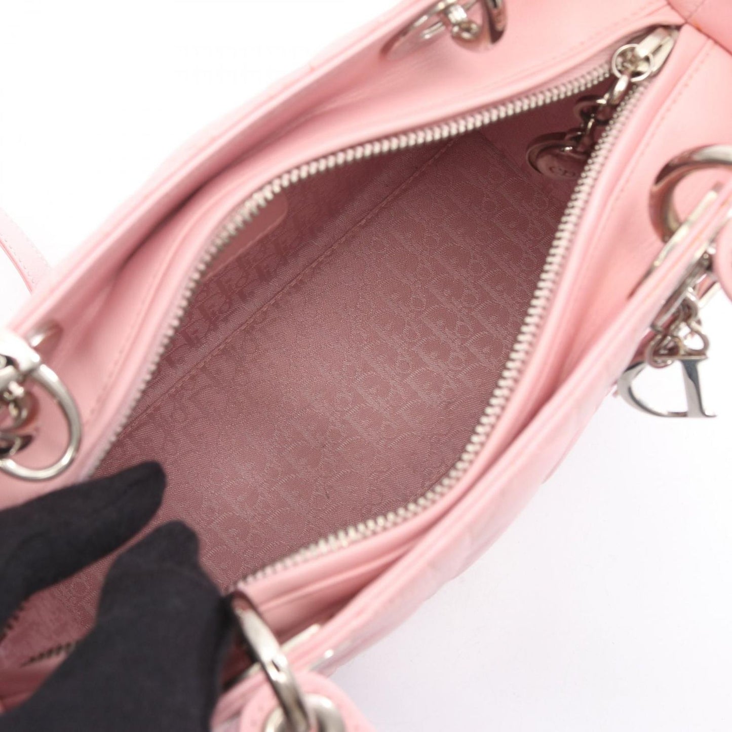 Dior Handbag Lady Dior 2-Way Pink Leather Cannage Tote — view 3