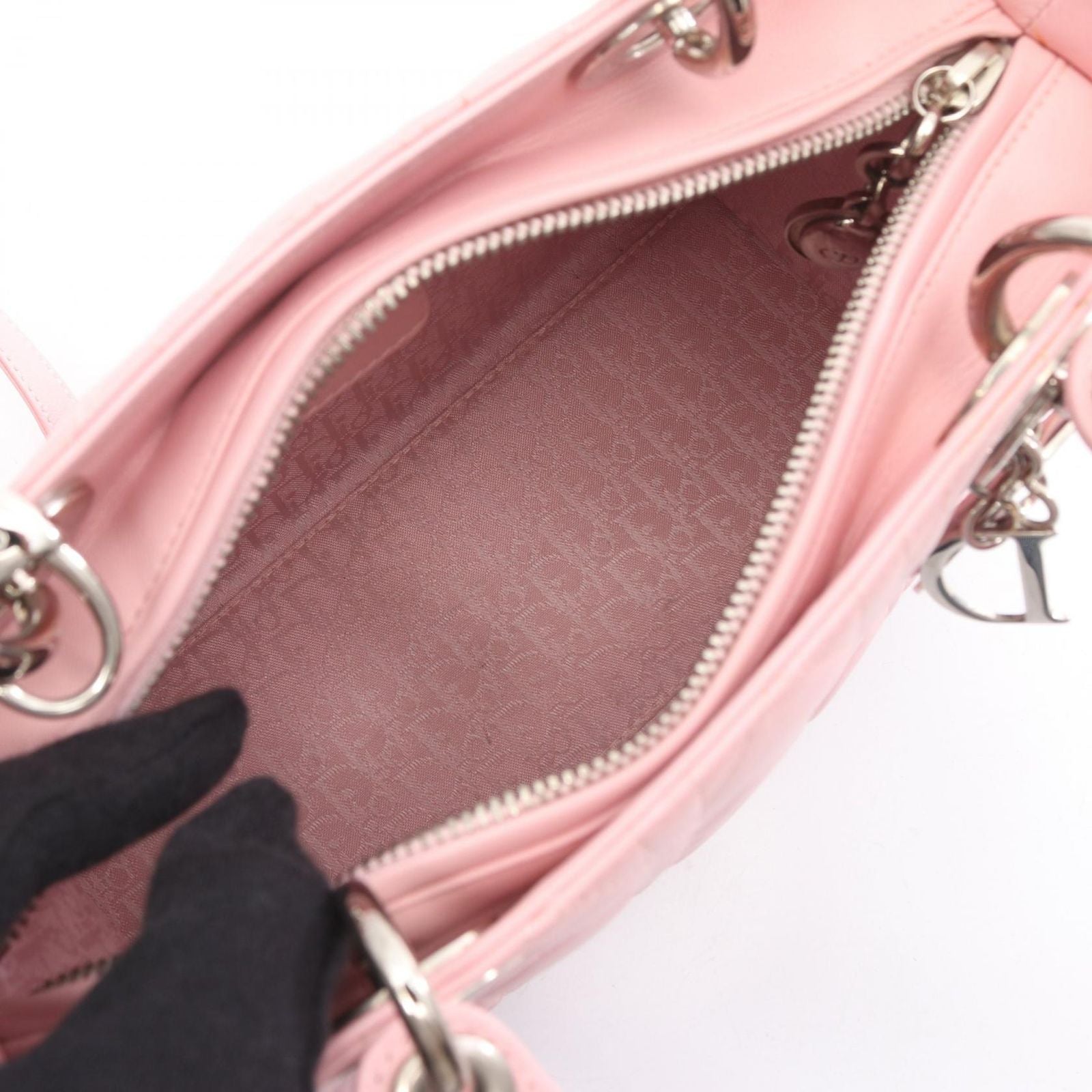 Dior Handbag Lady Dior 2-Way Pink Leather Cannage Tote — view 3