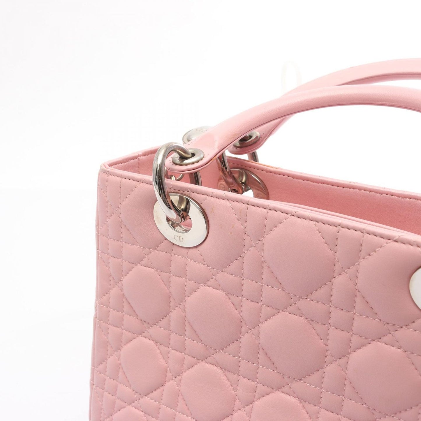 Dior Handbag Lady Dior 2-Way Pink Leather Cannage Tote — view 8